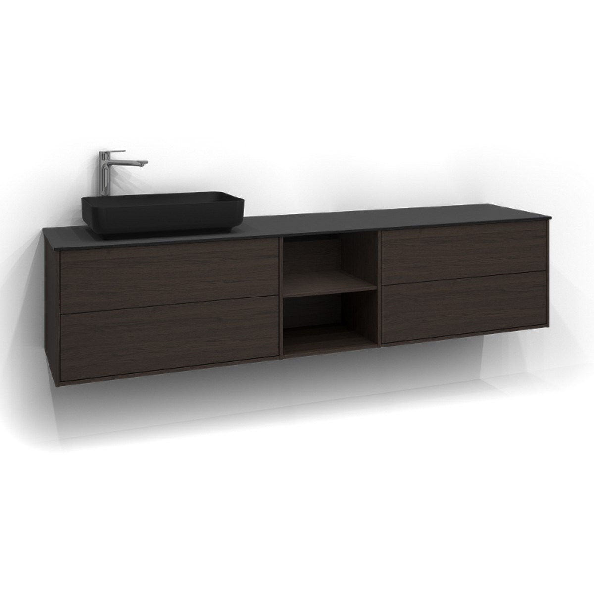 Kommod Epos 2+0+2 Lådor Och Öppen Förvaring 200x45cm, Brun Ask, Plan, Push Open