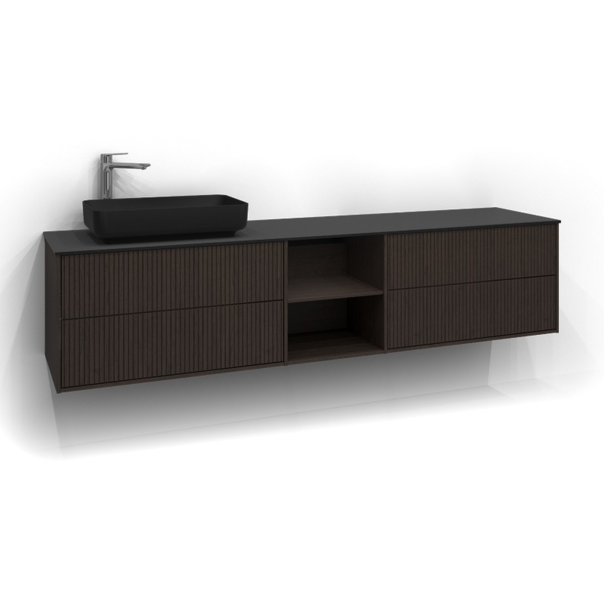 Kommod Epos 2+0+2 Lådor Och Öppen Förvaring 200x45cm, Brun Ask, Rand, Push Open