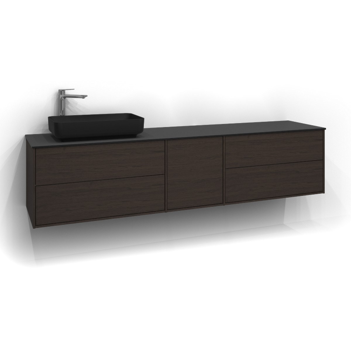 Kommod Epos 2+1+2 Lådor Och Öppen Förvaring 200x45cm, Brun Ask, Plan