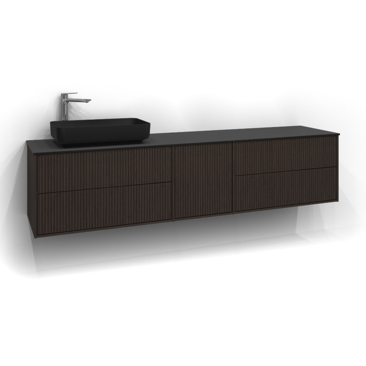 Kommod Epos 2+1+2 Lådor Och Öppen Förvaring 200x45cm, Brun Ask, Rand, Push Open