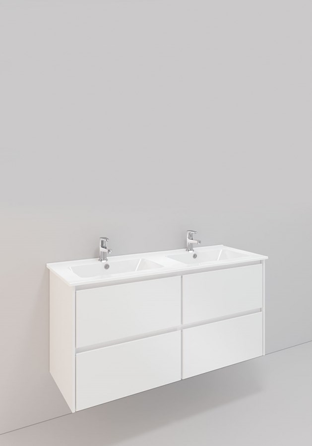 Badrumsmöbel Lifestyle Lc 113 Dubbel Med 4 Lådor Lågt Handfat 120cm, Vit