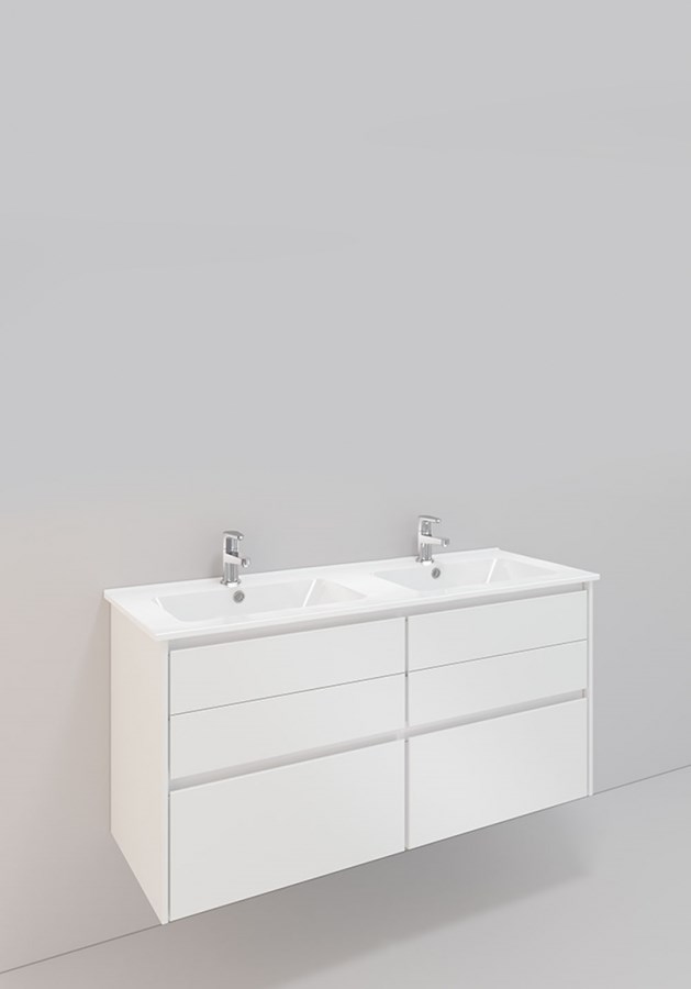 Badrumsmöbel Lifestyle Lc 117 Dubbel Med 6 Lådor Lågt Handfat 120cm, Vit