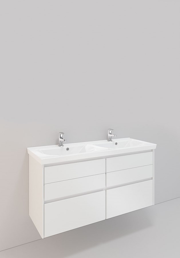 Badrumsmöbel Lifestyle Lc 118 Dubbel Med 6 Lådor Högt Handfat 120cm, Vit