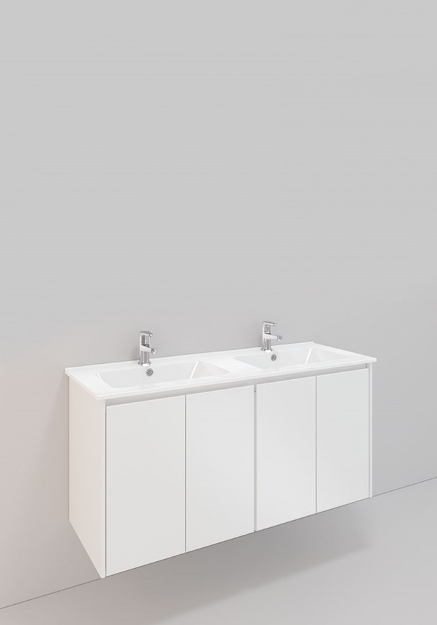 Badrumsmöbel Lifestyle Lc 121 Dubbel Med 4 Dörrar Lågt Handfat 120cm, Vit