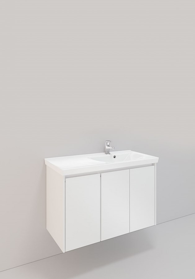 Badrumsmöbel Lifestyle Lc 96 Vänster Med 4 Lådor Peak Handfat 120cm, Vit, Vänster