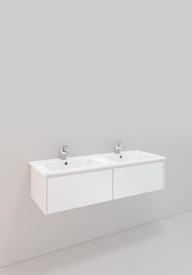 Badrumsmöbel Lifestyle Lc 105 Dubbel Med 2 Lådor Lågt Handfat 120cm, Vit