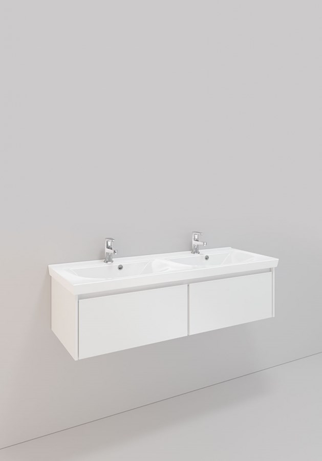 Badrumsmöbel Lifestyle Lc 106 Dubbel Med 2 Lådor Högt Handfat 120cm, Vit