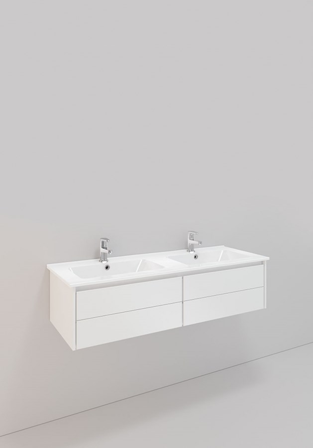 Badrumsmöbel Lifestyle Lc 109 Dubbel Med 4 Lådor Lågt Handfat 120cm, Vit