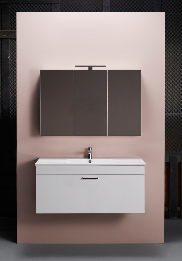 Badrumsmöbelpaket Go Med Spegelskåp 100cm, Vit