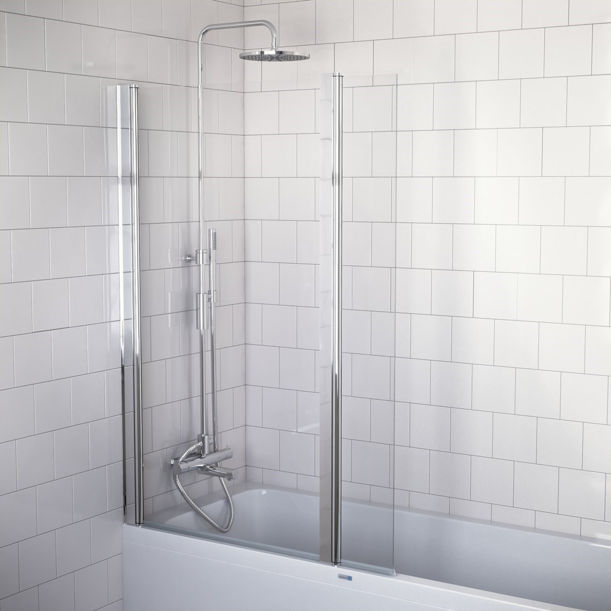 Badkarsvägg Tjörn Blank, Krom, 95x141cm, Klarglas