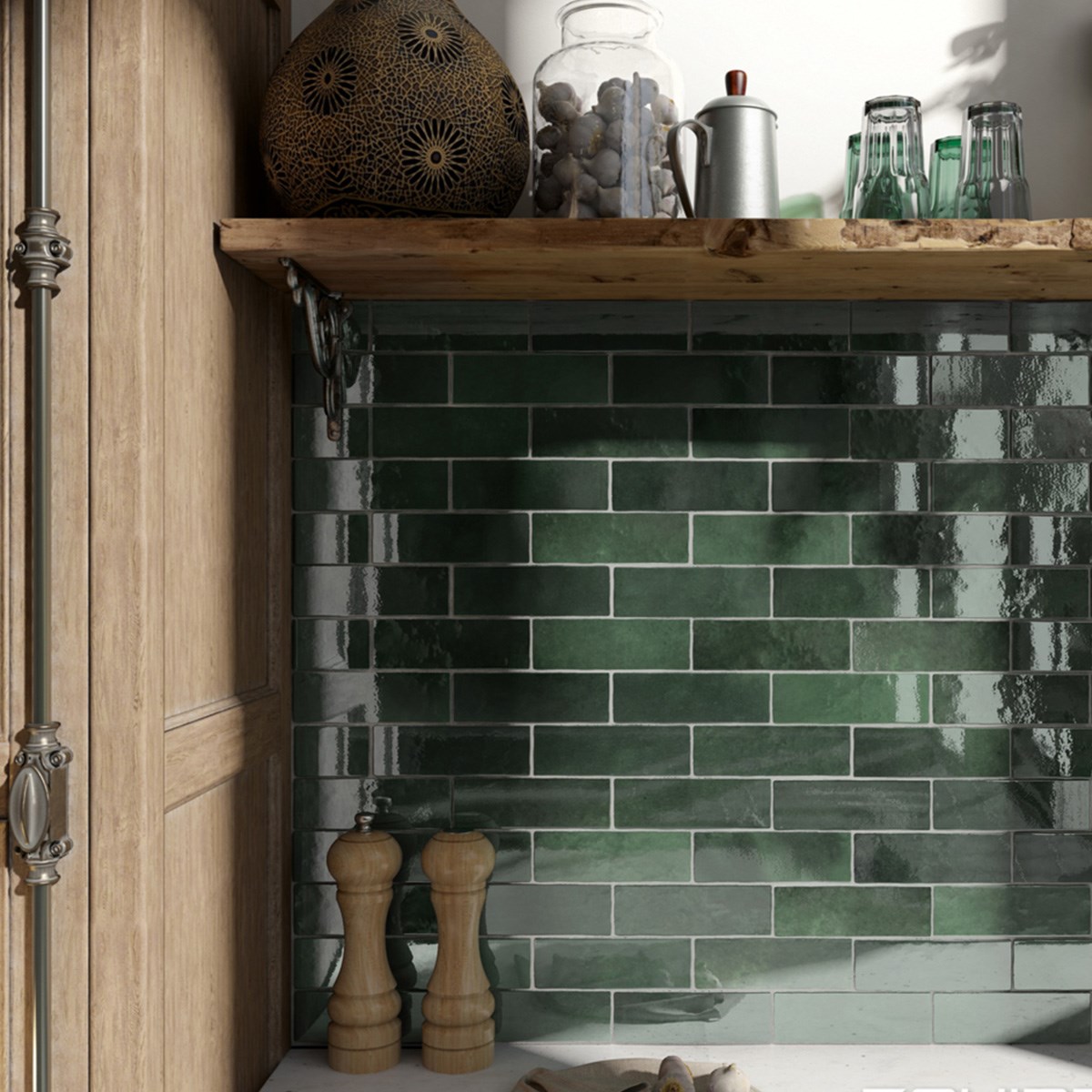 Kakel Artisan Moss Green Grön, 6.5x20cm, Blank