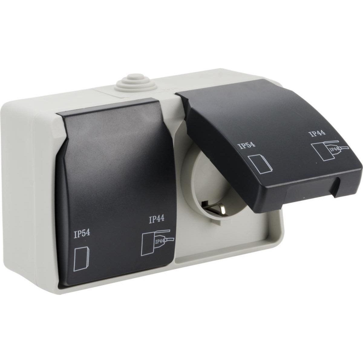 Vägguttag Kapslat Utomhus 2-vägs, Vit,Grå