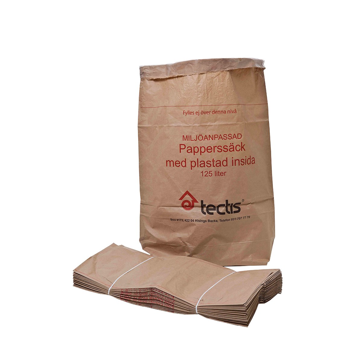 Papperssäck plastad insida 125L