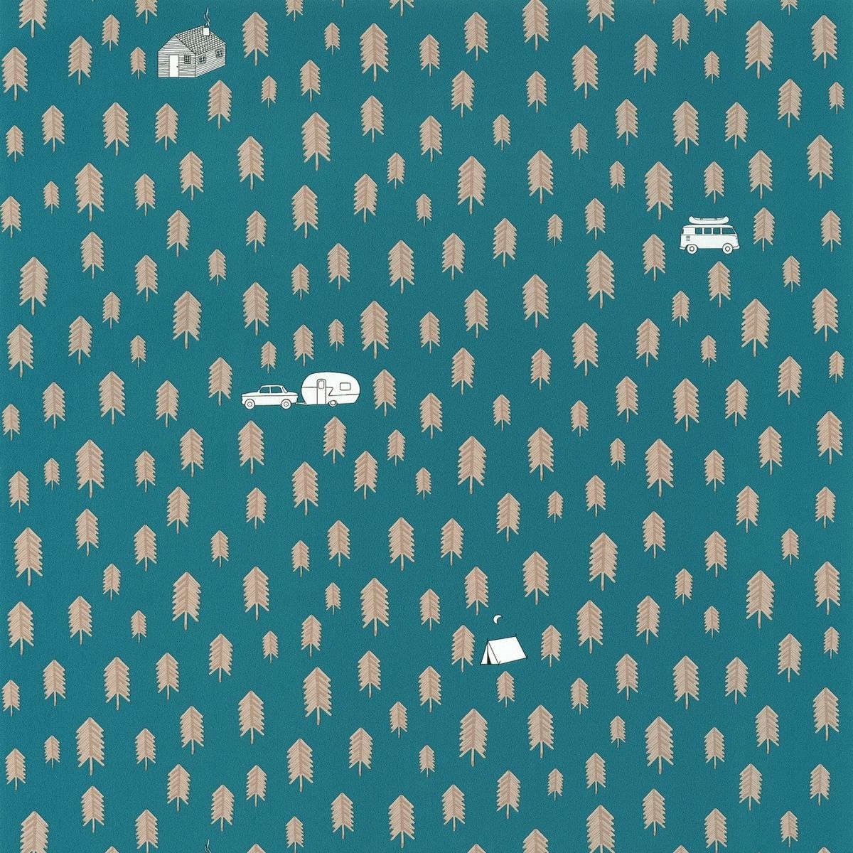 Tapet Our Planet Summer Camp' Beige / Bleu Jean Oup101976029