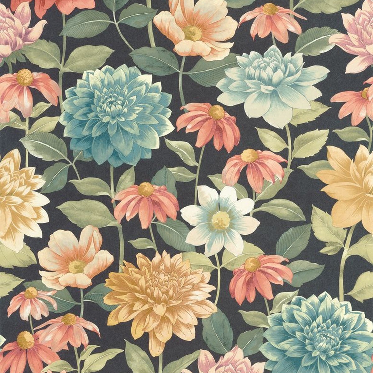 Tapet Gardens Dahlia Bouquet Fond Noir Gadn87669568