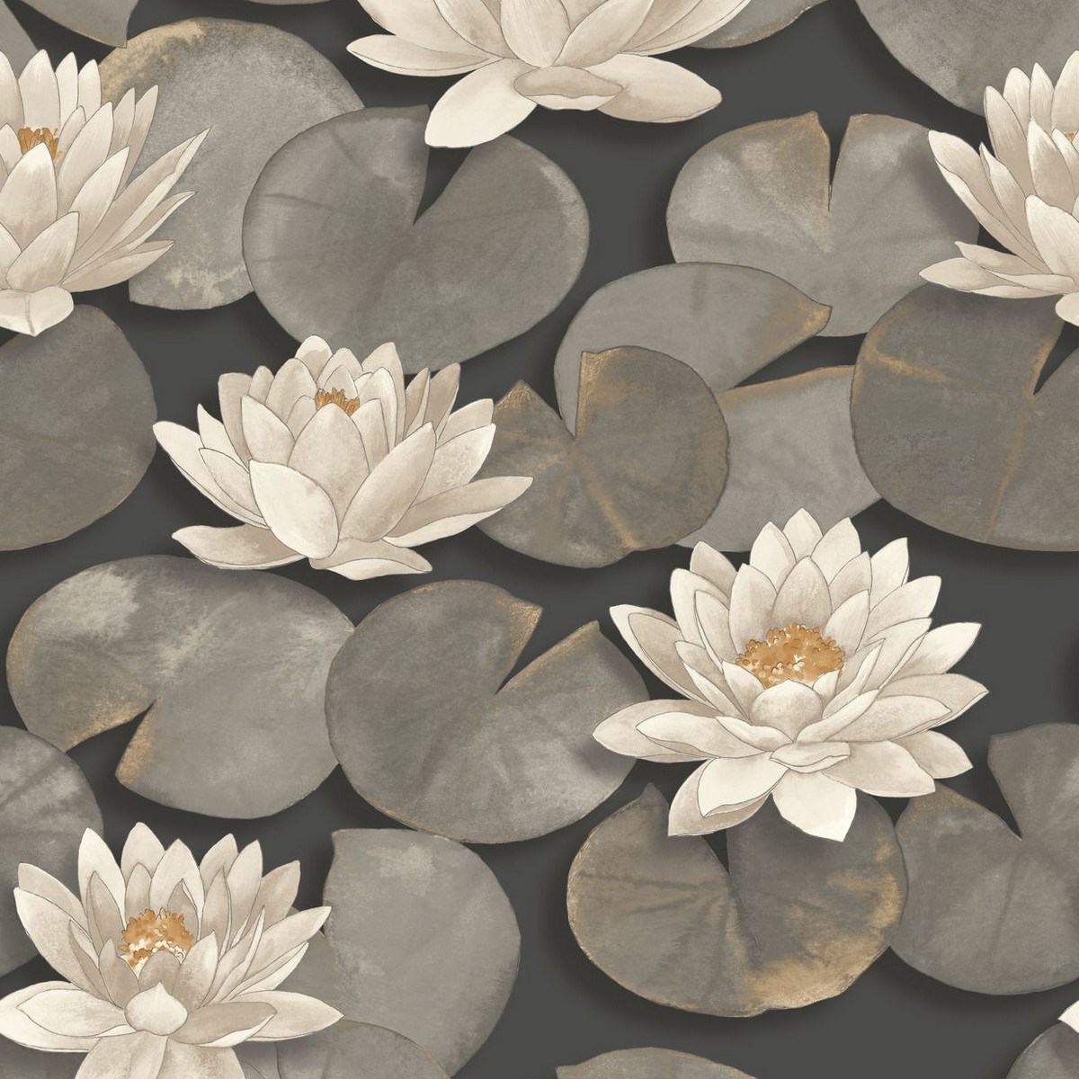 Tapet Gardens Nymphea Noir Fusain Gadn87639874