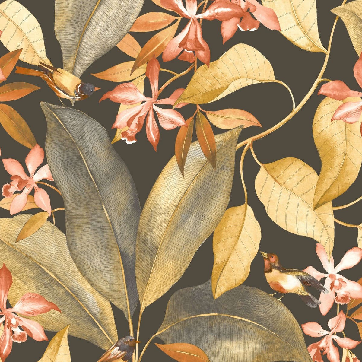 Tapet Delicacy Birdsong Noir / Jaune / Orange Dely85382347