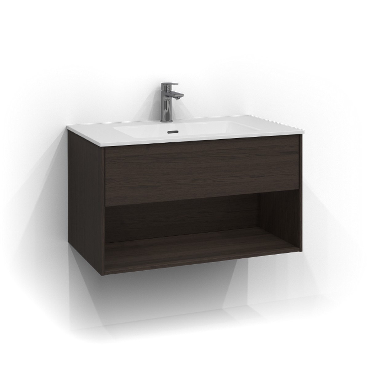 Kommod Epos 1 Låda Och Öppen Förvaring 80x45cm, Brun Ask, Plan, Push Open