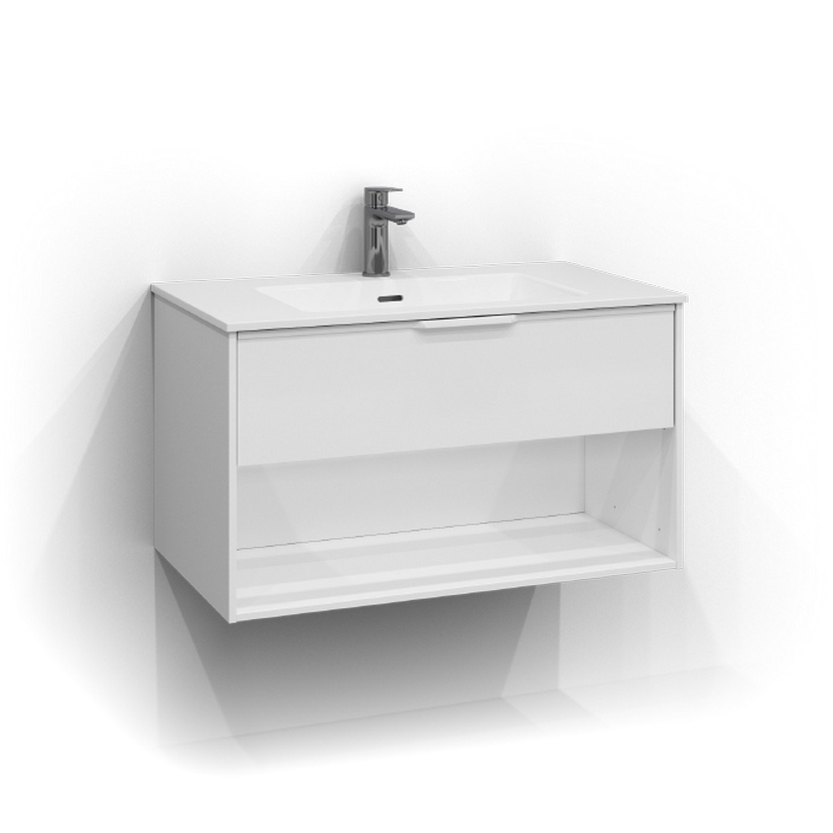 Kommod Epos 1 Låda Och Öppen Förvaring 80x45cm, Vit, Relief