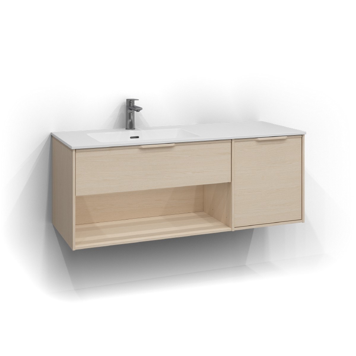 Kommod Epos 1+1 Lådor Och Öppen Förvaring Vänster 120x45cm, Vit Ask, Relief