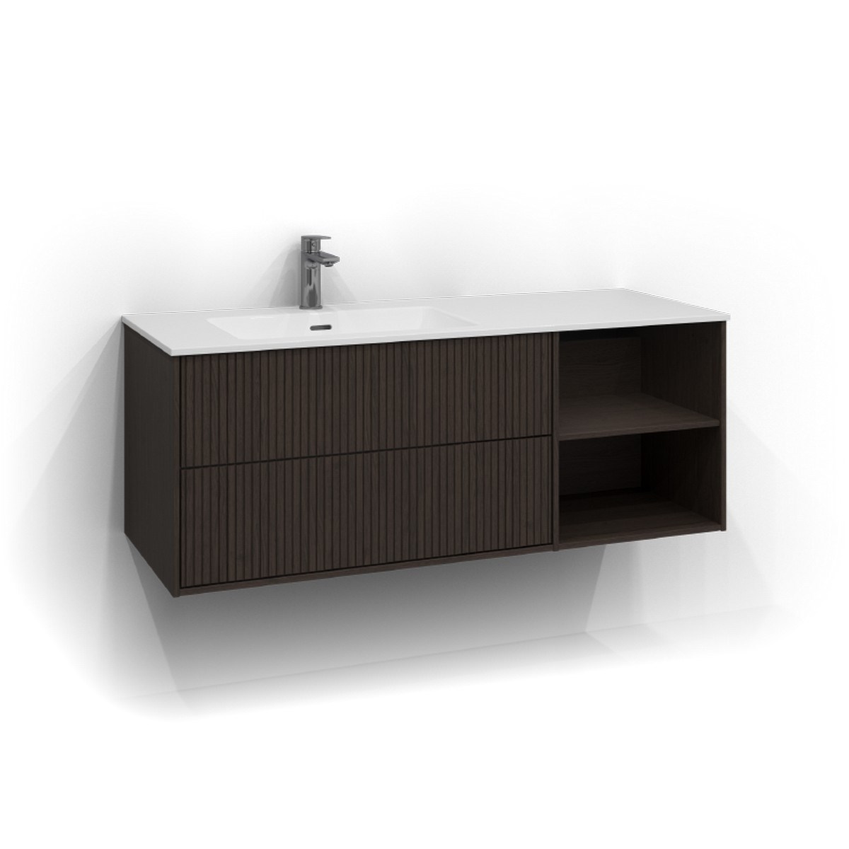 Kommod Epos 2+0 Lådor Och Öppen Förvaring Vänster 120x45cm, Brun Ask, Rand