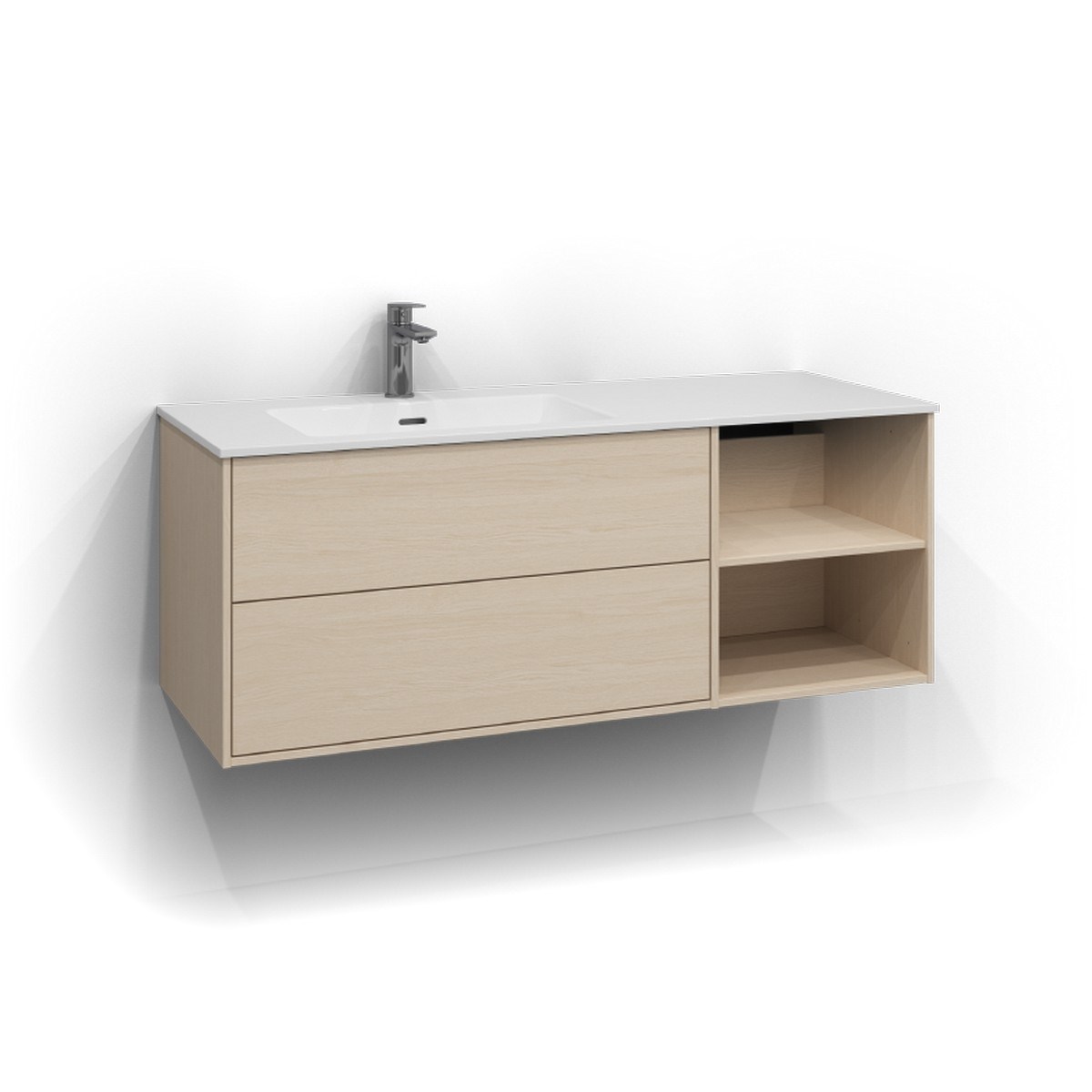 Kommod Epos 2+0 Lådor Och Öppen Förvaring Vänster 120x45cm, Vit Ask, Plan