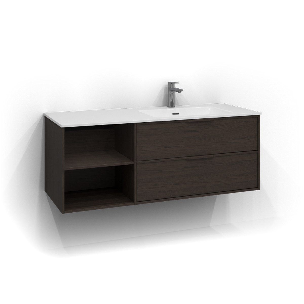 Kommod Epos 2+0 Lådor Och Öppen Förvaring Höger 120x45cm, Brun Ask, Relief