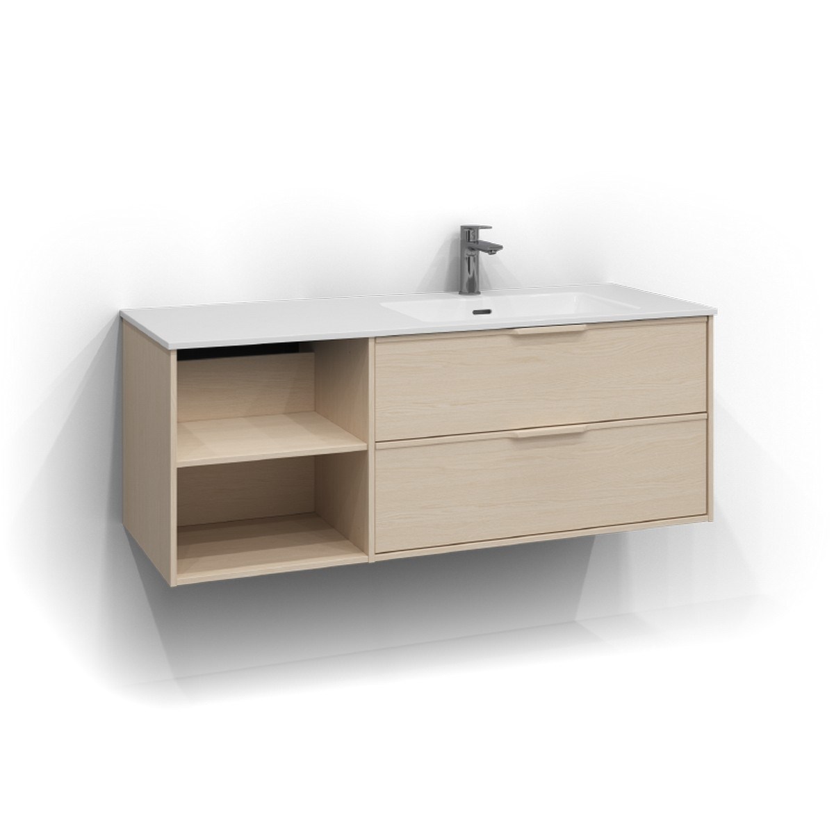 Kommod Epos 2+0 Lådor Och Öppen Förvaring Höger 120x45cm, Vit Ask, Relief