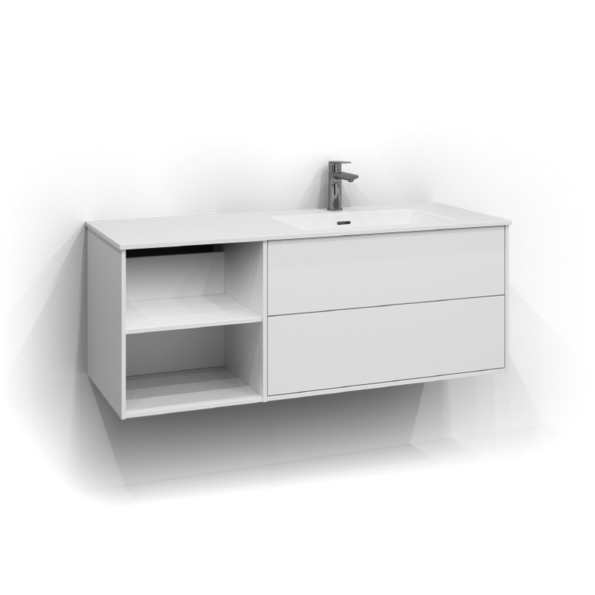 Kommod Epos 2+0 Lådor Och Öppen Förvaring Höger 120x45cm, Vit, Plan