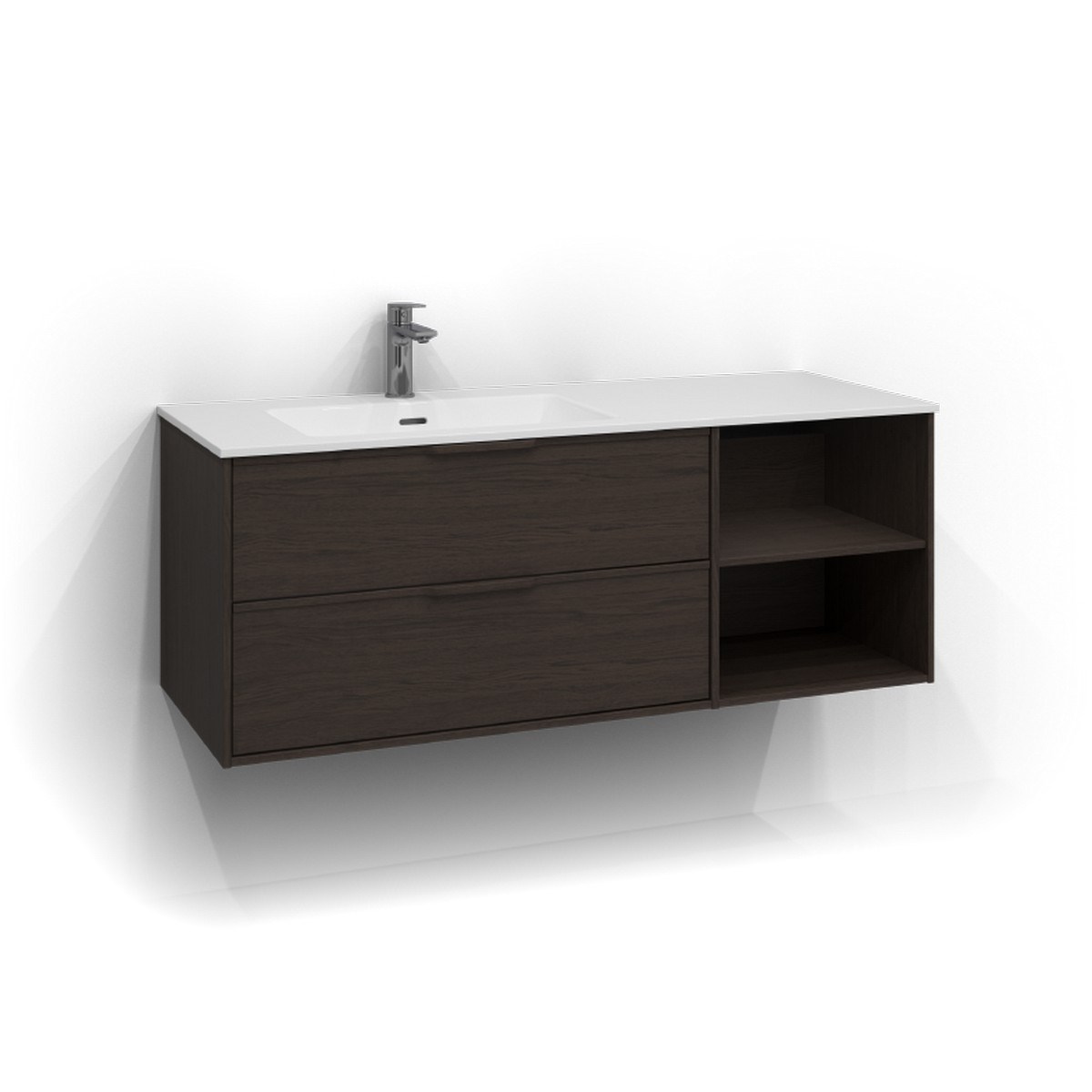 Kommod Epos 2+0 Lådor Och Öppen Förvaring Vänster 120x45cm, Brun Ask, Relief