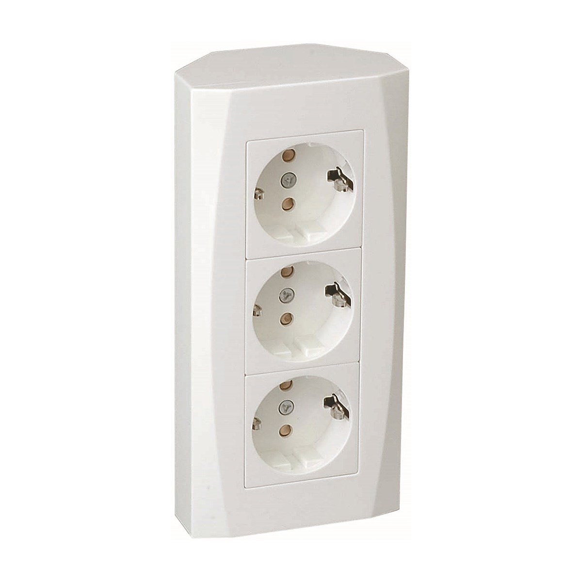 Jordat Vägguttag Nova Hörnbox Vit, 3-Vägs, Utanpåliggande