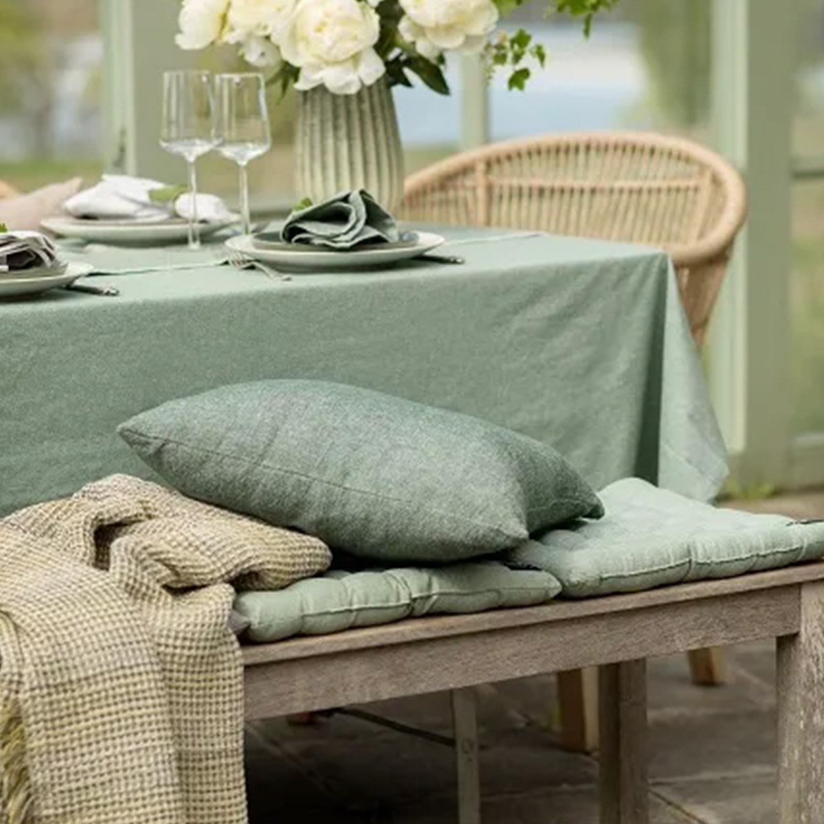 Sittdyna Vera Grön, Vit, 38x38cm