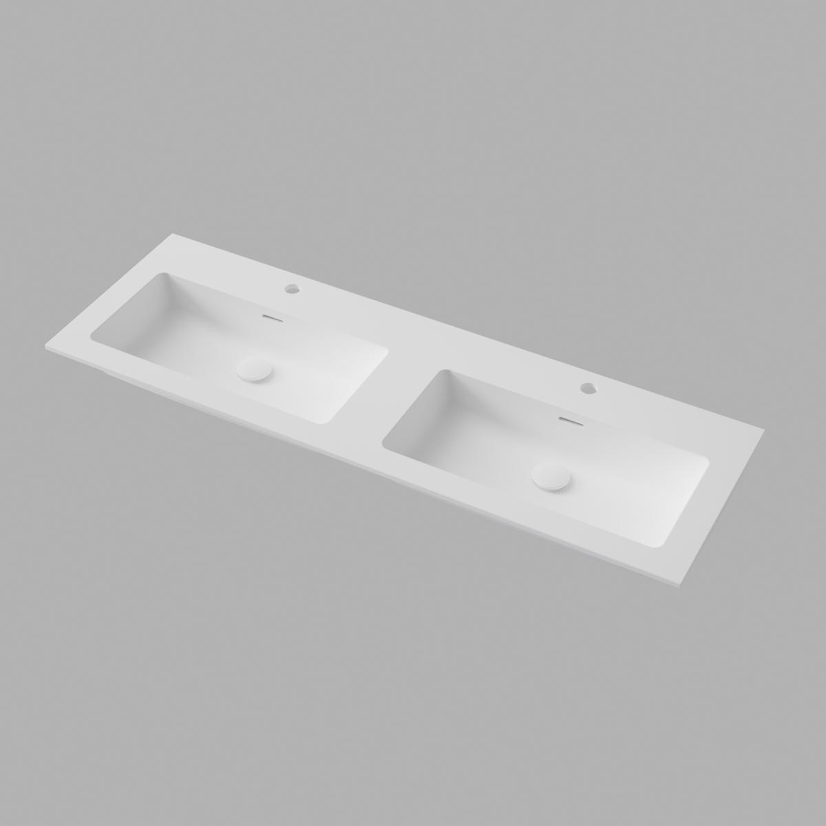 Handfat Smooth Solid Surface 140x45cm, Dubbel, Soft White