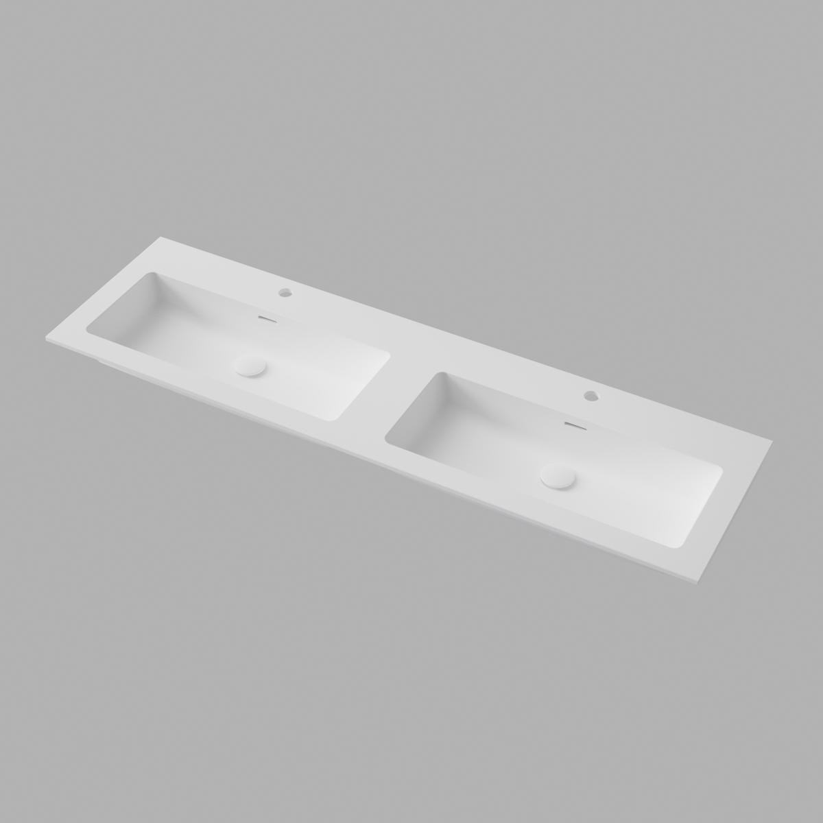 Handfat Smooth Solid Surface 160x45cm, Dubbel, Soft White