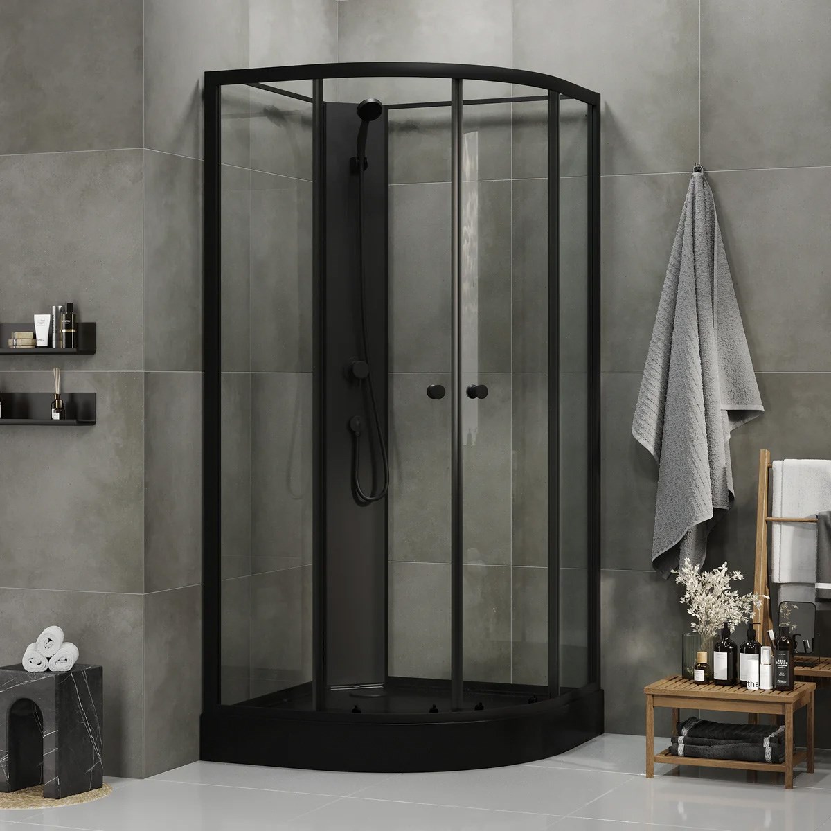 Duschkabin Austin Matt, Svart, 90x90x195cm, Klarglas