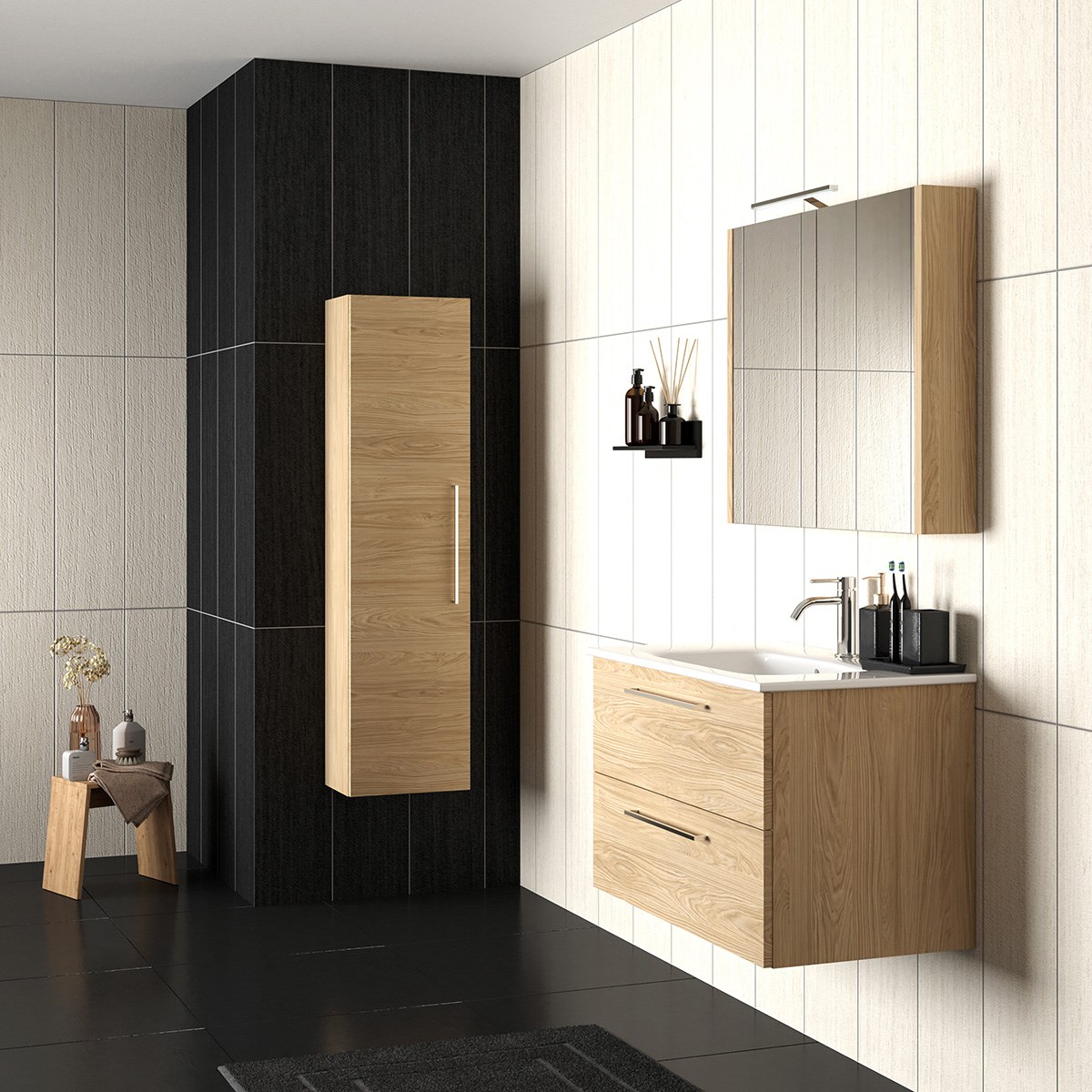 Badrumsmöbel Joy 80cm, Matt, Ljus Ek, Slät