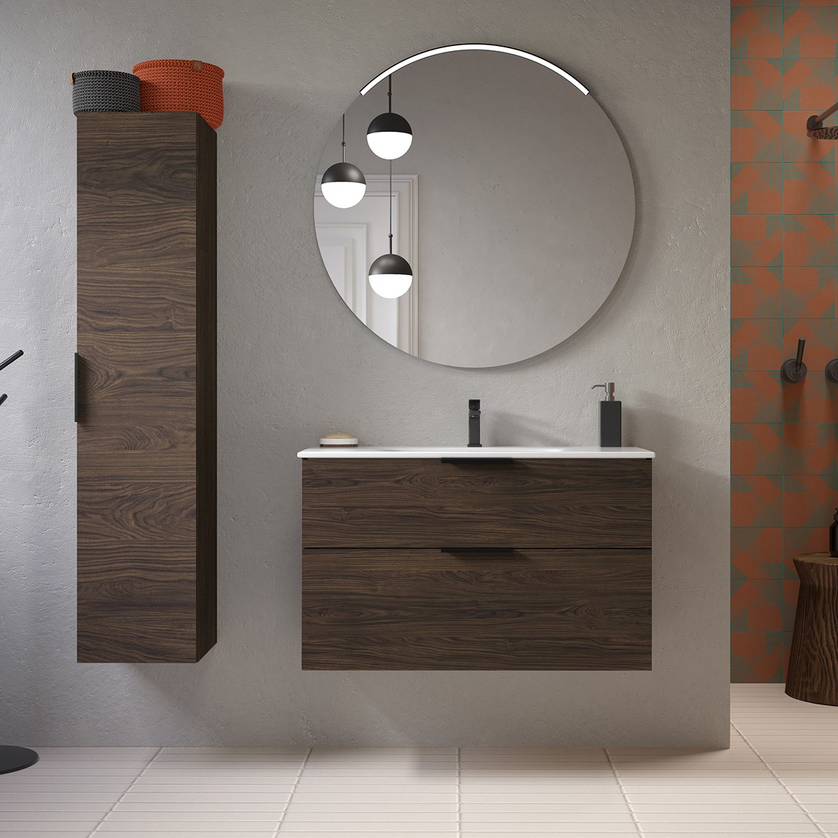 Badrumsmöbel Grand 80cm, Matt, Brun Ek, Slät