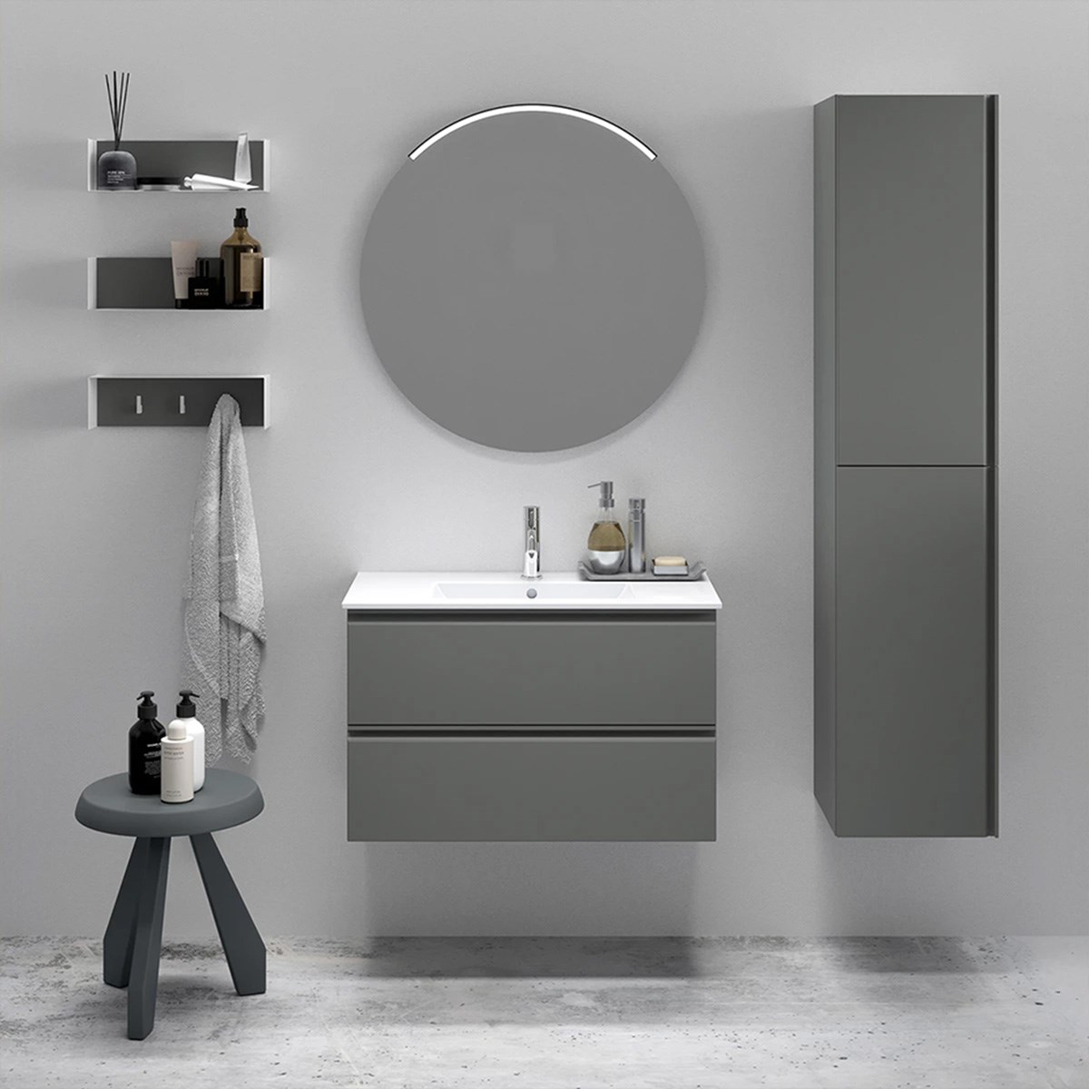 Badrumsmöbel Cosmos 80cm, Matt, Grå, Slät