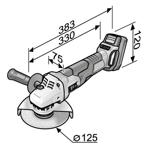 Vinkelslip LBE125 exkl. batteri, 18V