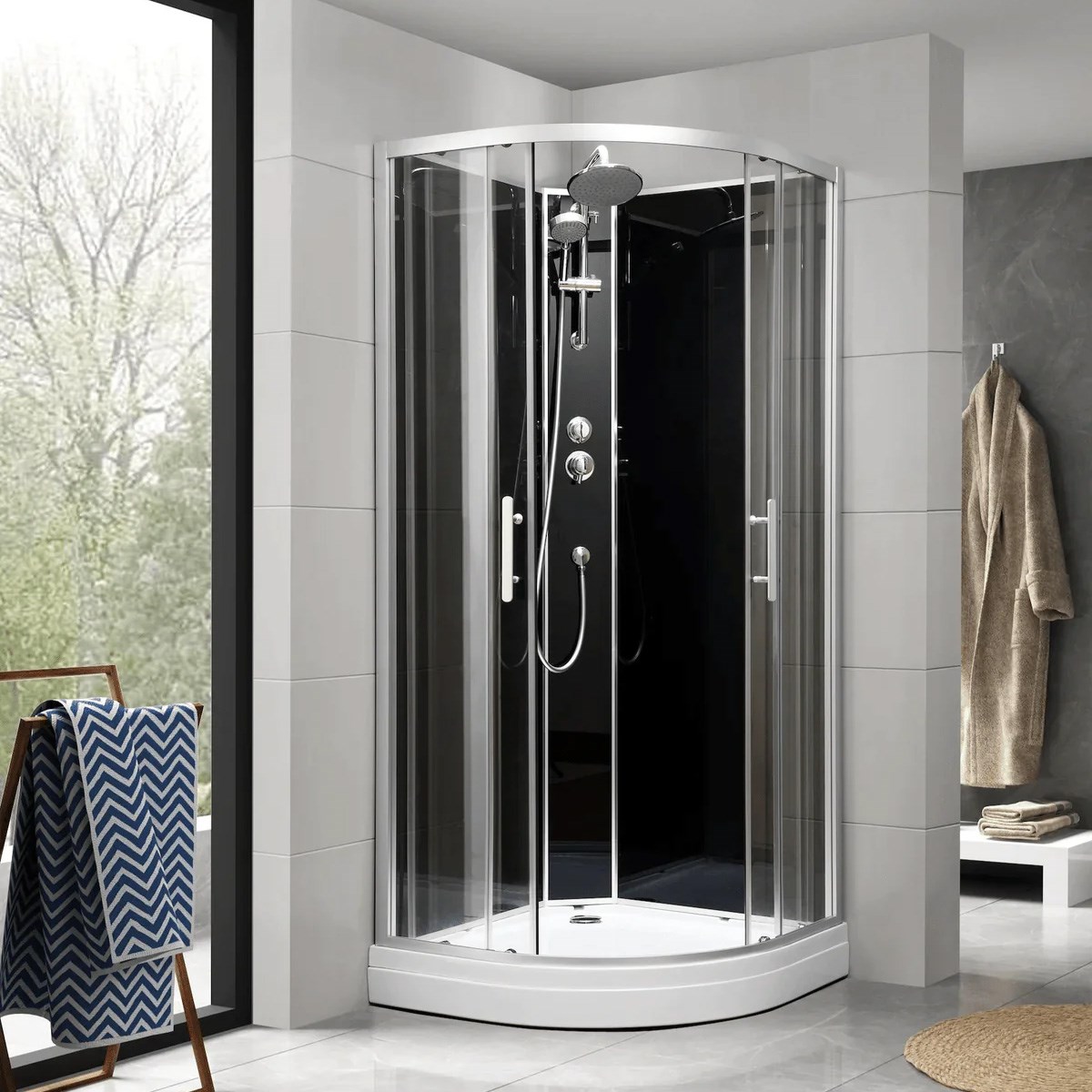 Duschkabin Gilleleje Svart, Vit, 90x90x215cm, KlarglasDuschkabin Gilleleje Svart, Vit, 90x90x215cm, Klarglas