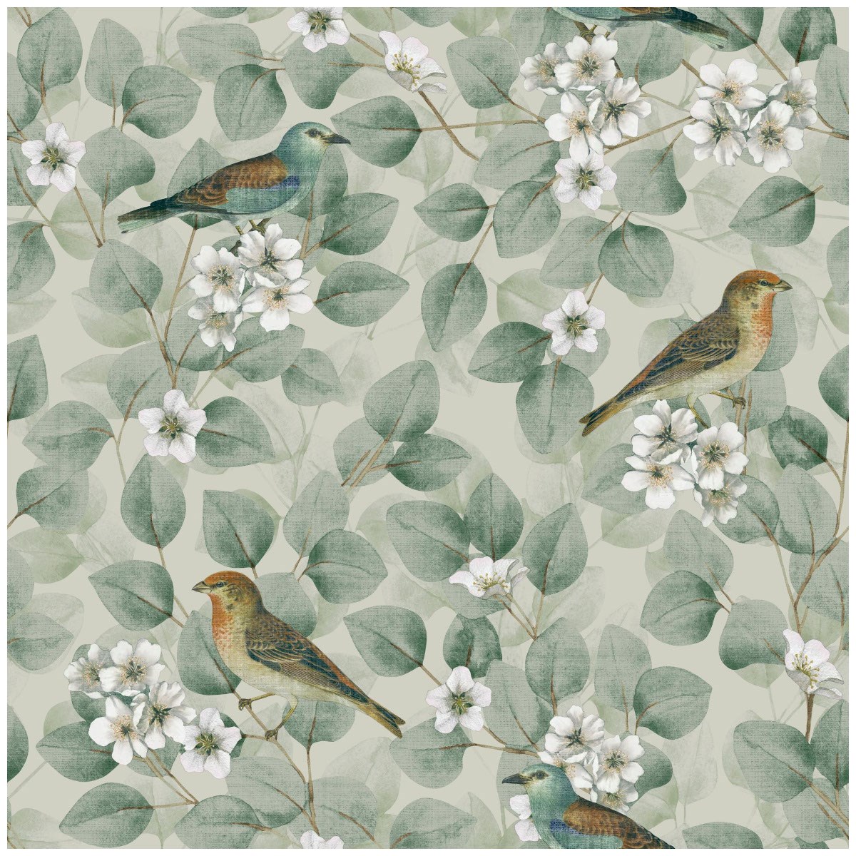 Tapet Fantasia III Birds & Blossoms Green 296402