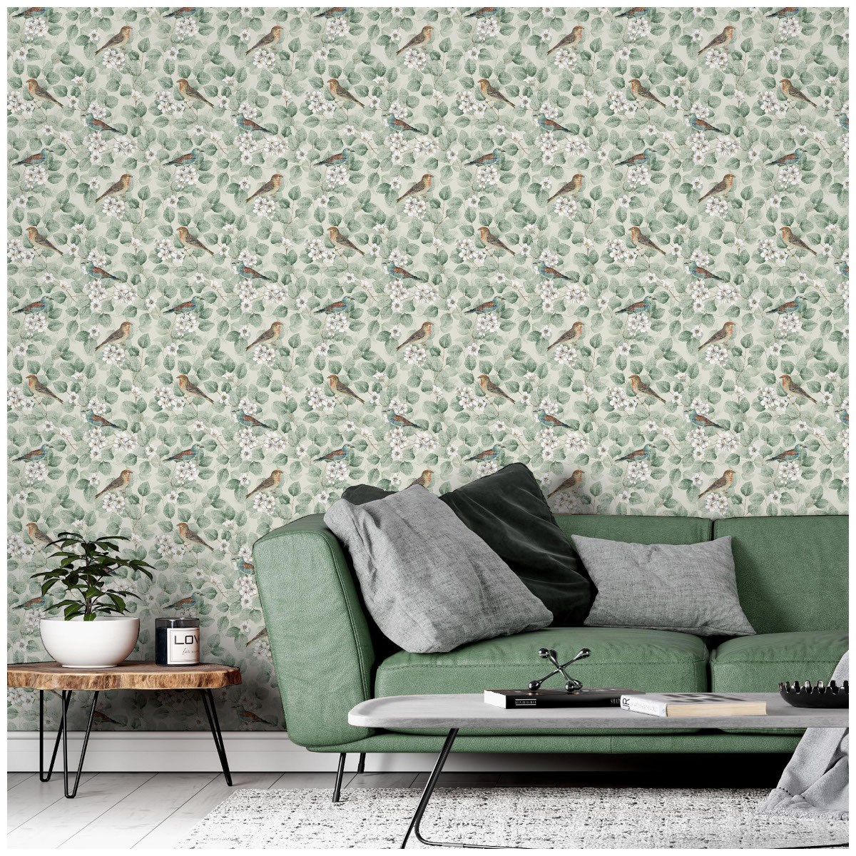 Tapet Fantasia III Birds & Blossoms Green 296402