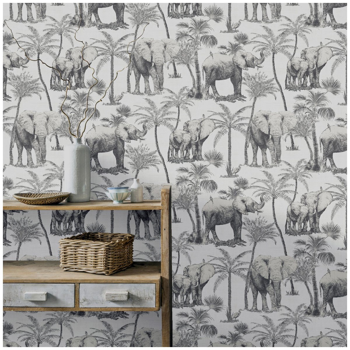 Tapet Fantasia III Safari Elephant Charcoal 296700
