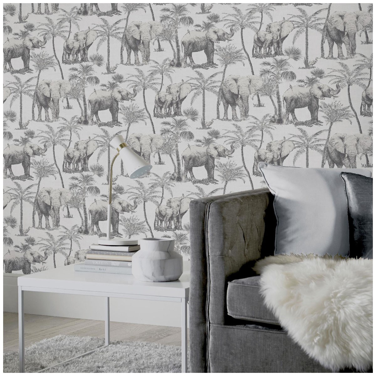 Tapet Fantasia III Safari Elephant Charcoal 296700