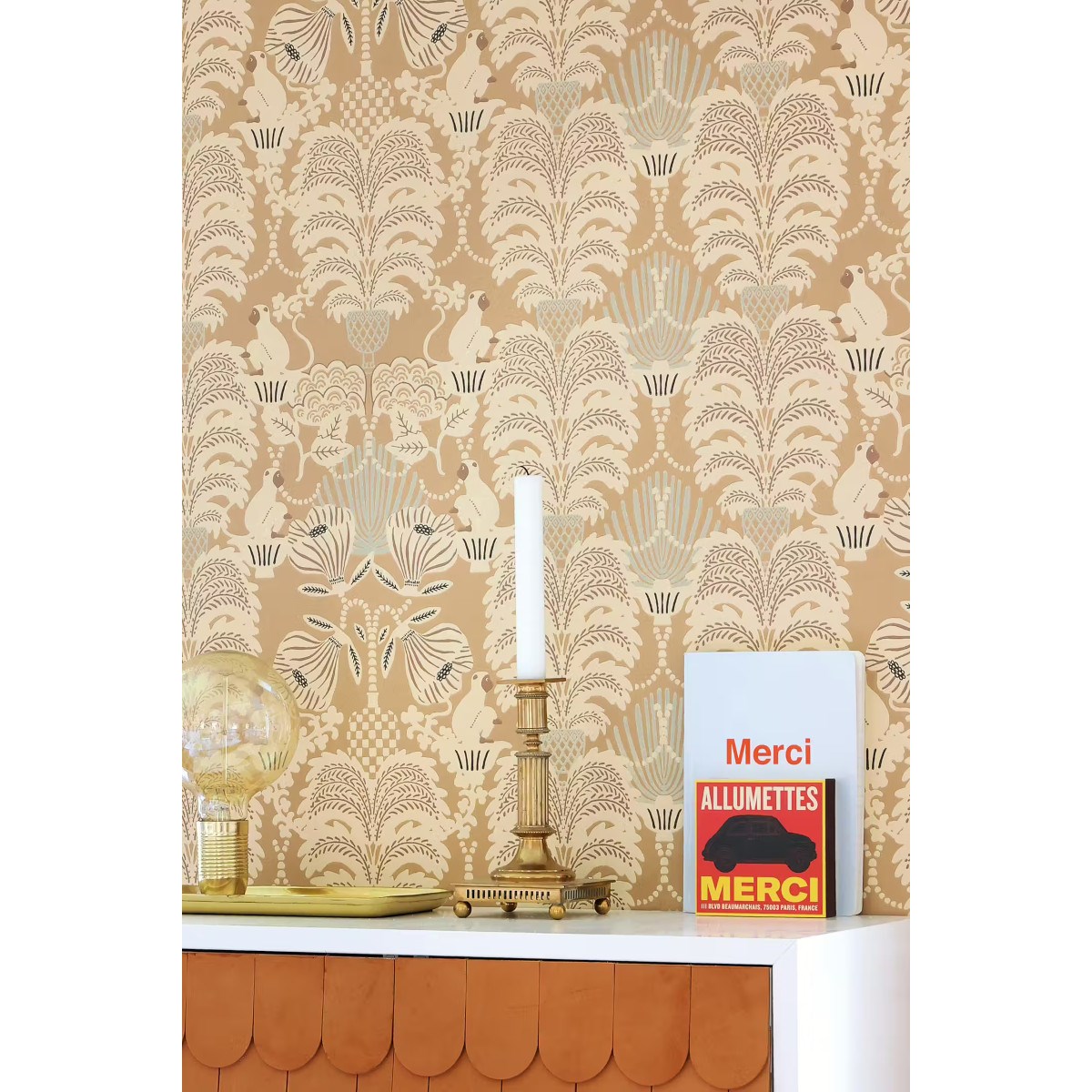 Tapet Hello Monkey Camel Brown