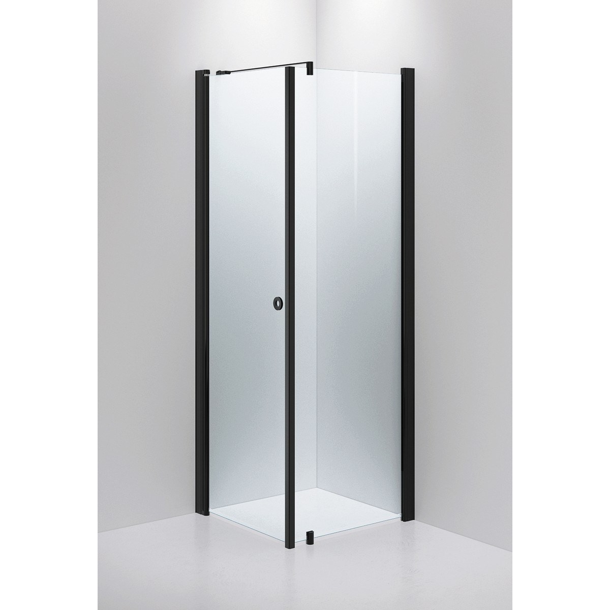 Duschhörna Med Fast Vägg Linc 13 Original Matte Black, 70x70x200cm, Clear