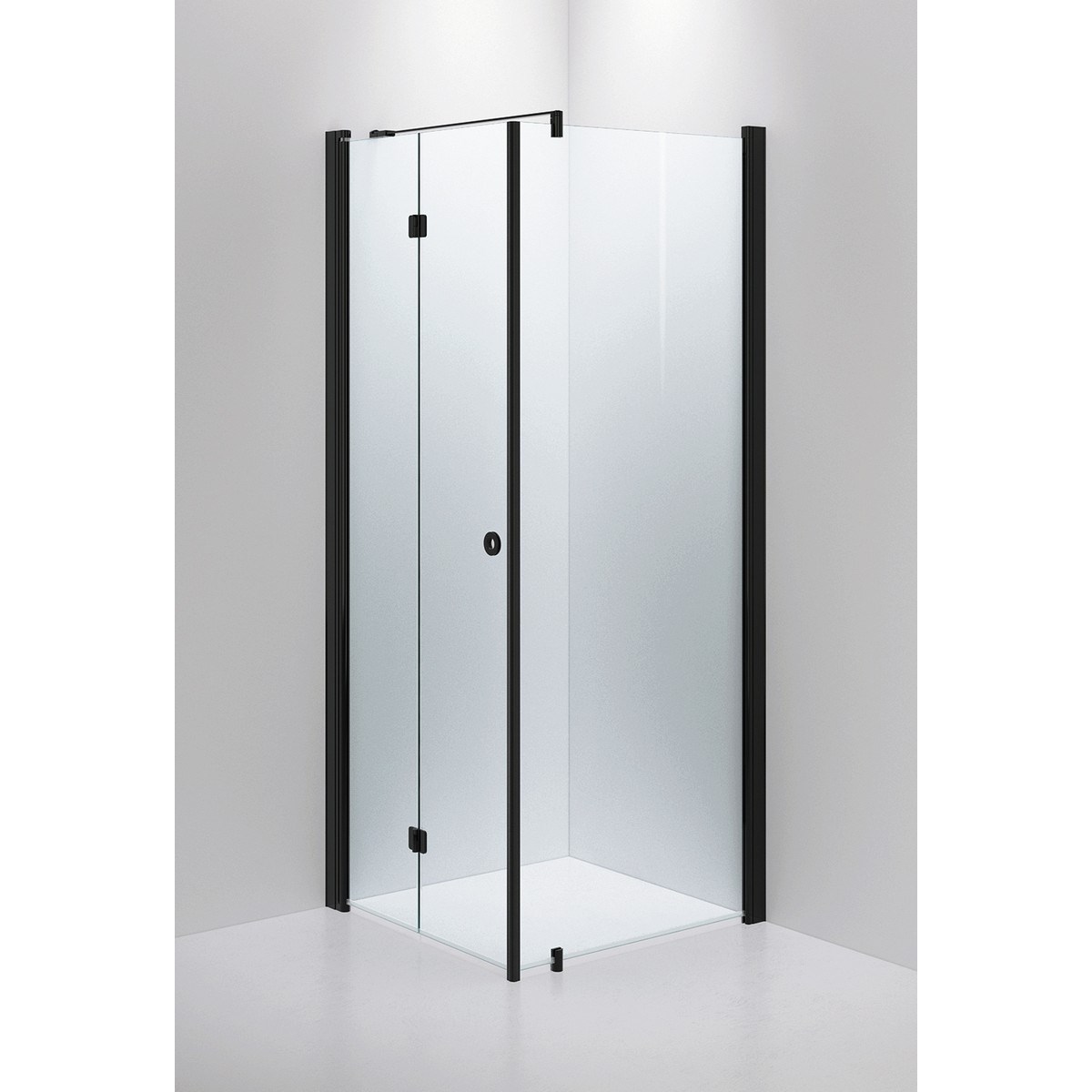 Duschhörna Med Fast Vägg Linc 13 Flex Vänster Matte Black, 80x80x200cm, Clear