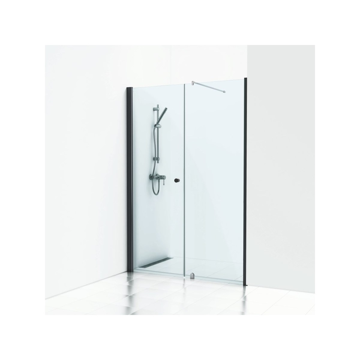 Vikbar Duschdörr Nisch Med Fast Vägg Skoga Matt, Svart, 100x96cm, Klarglas