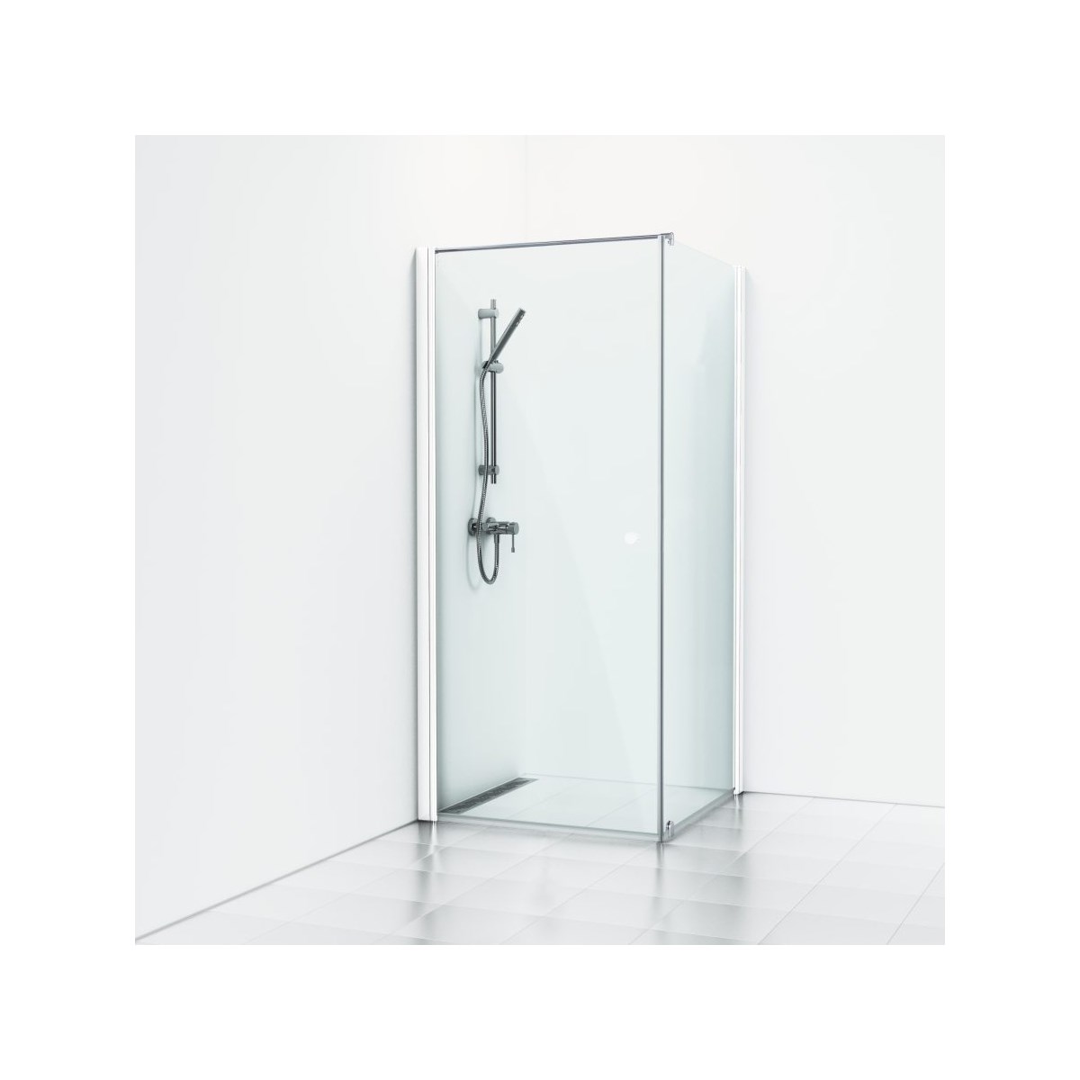 Duschhörna Med Vikdörr Skoga Matt, Vit, 100x100x198cm, Klarglas