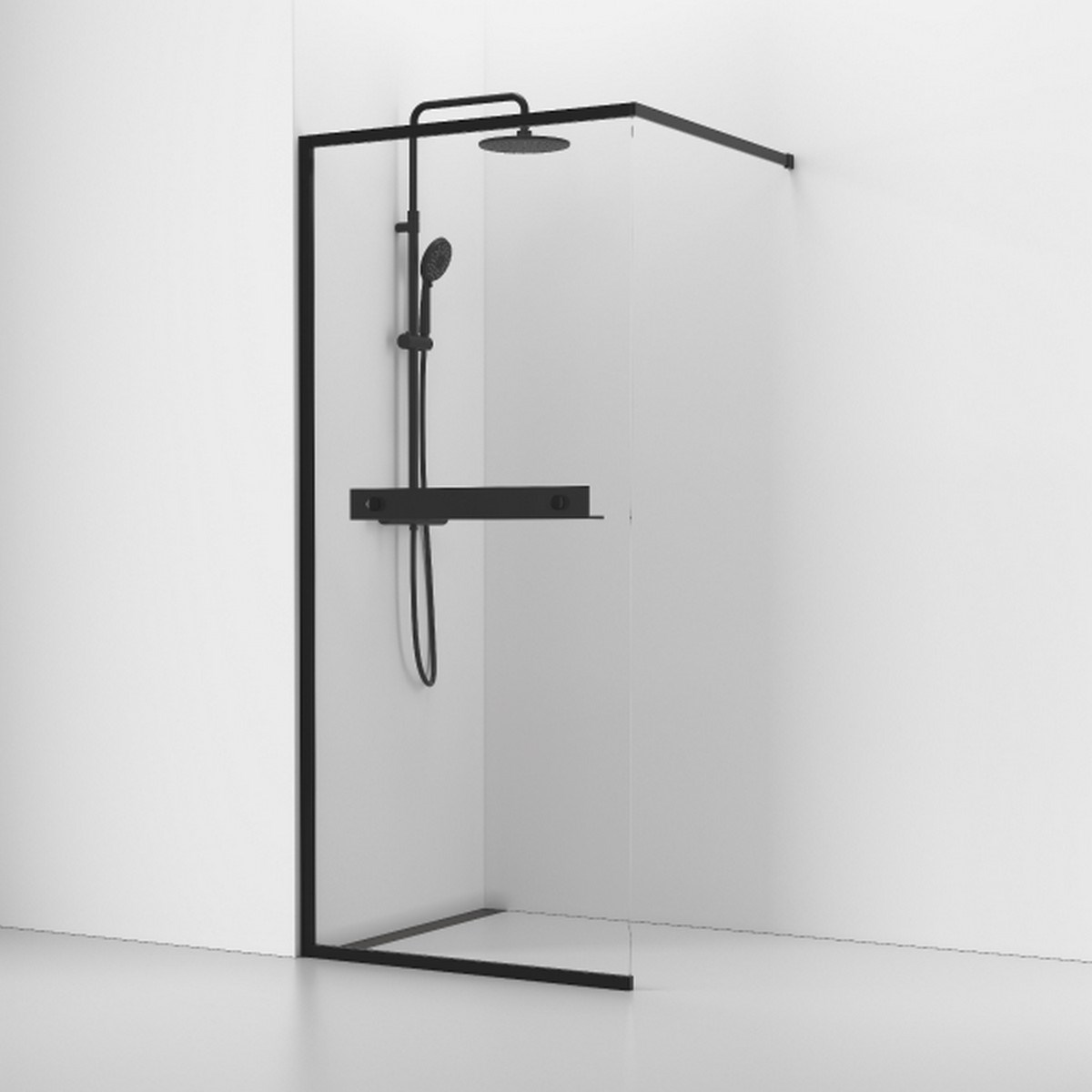 Fast Duschvägg Langfoss Med Hylla Matt, Svart, 80x200cm, Kristallglas